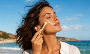 This invisible SPF 50 sun stick enriched with antioxidant active ingredients offers high UVA/UVB protection without white marks