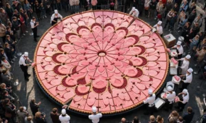 In Lyon, this 4-meter XXL dessert candidate for Guinness attracts crowds… and the slice was snapped up for less than $4